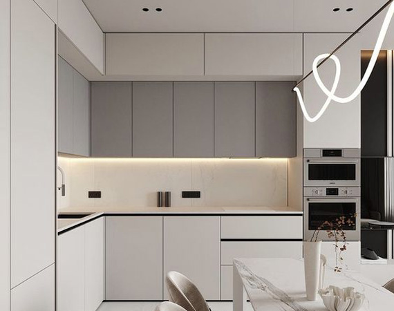 کابینت پله ای سفید و طوسی